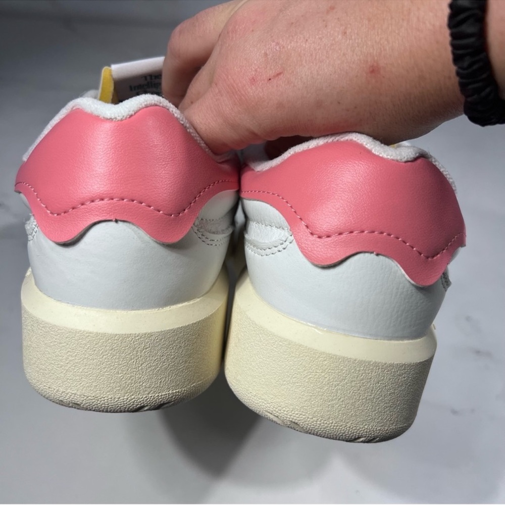 New Balance CT 302 White Leather Pink Heel Platform Sneakers - Picture 7 of 11